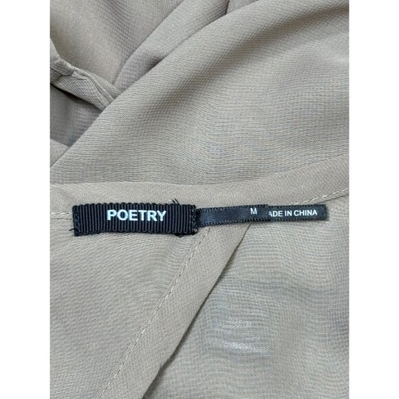 Poetry Size M Sheer Beige Open Back Blouse With Tie Waist & 3/4 Sleeves Womens - Picture 6 of 10